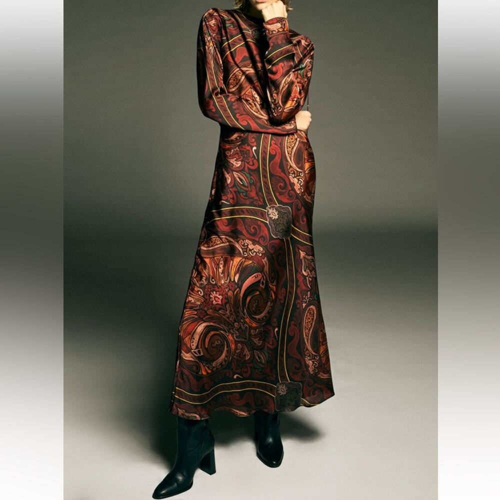 NWT Zara Long Reddish Print Dress.